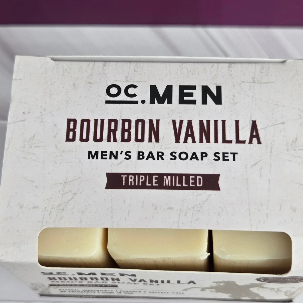 OC MEN Bar Soap Set Men 15oz Bourbon Vanilla Triple Milled Organic Olive Oil